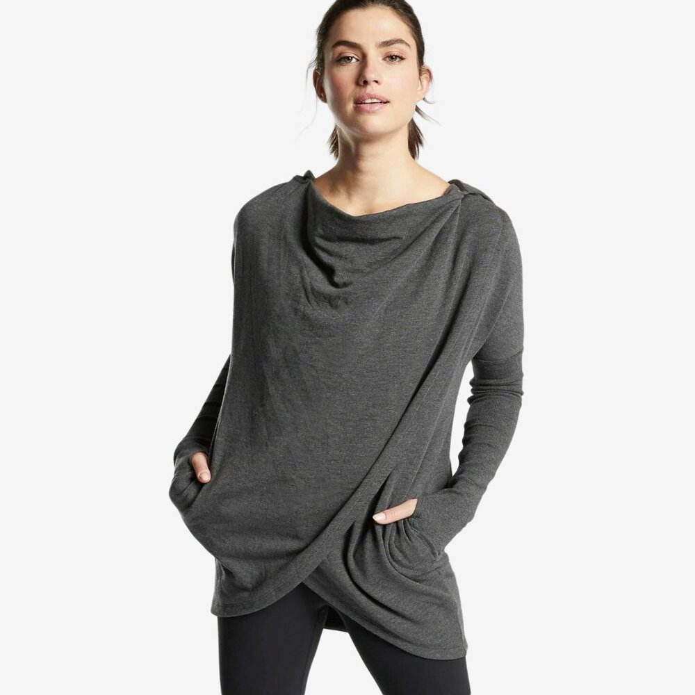 Athleta Purana Wrap Sweatshirt Size M Gray Modal Blend Hoodie Lounge Athleisure
